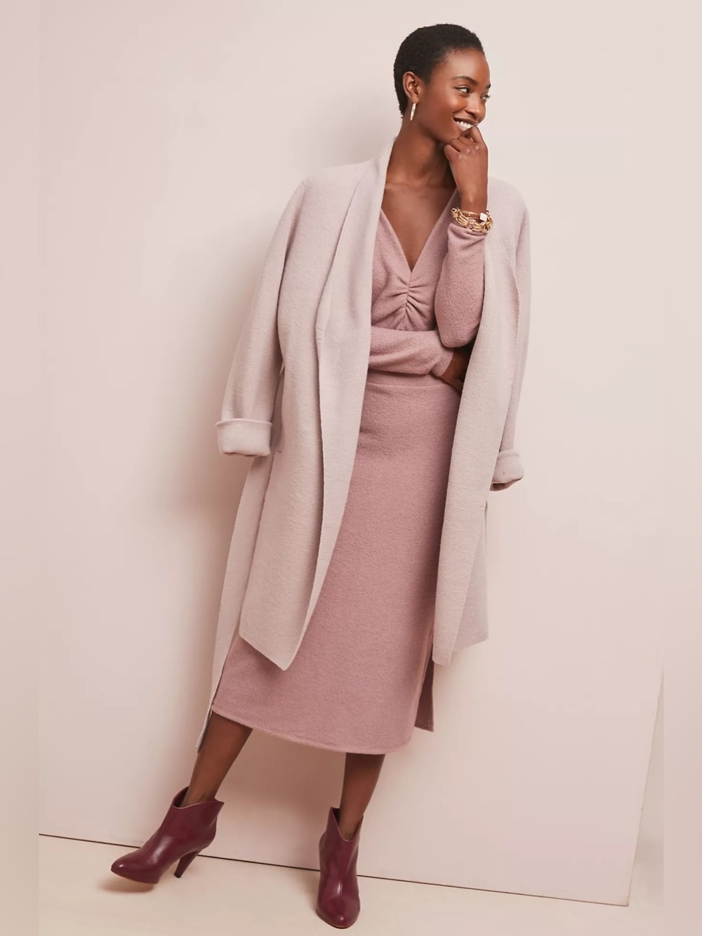 Anthropologie Eri + Ali Winter Splendor Sweater Dress in Mauve, Size Small